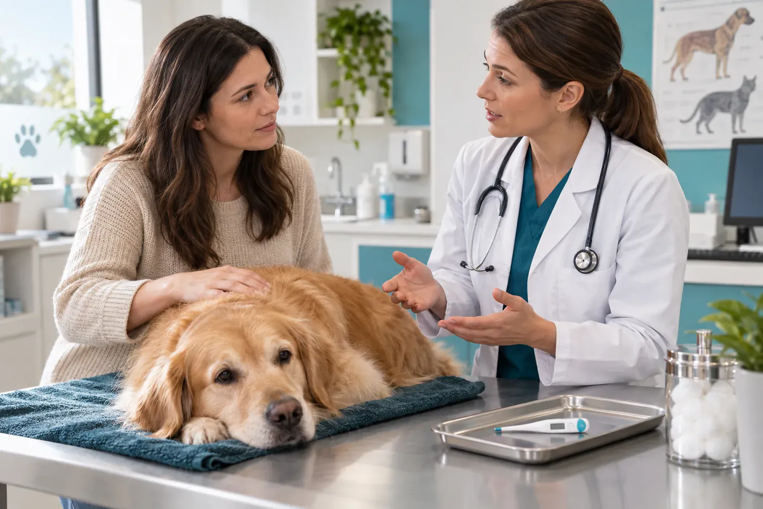 Cena de cuidado veterinário relacionada ao artigo “Como medir febre do cachorro com segurança”