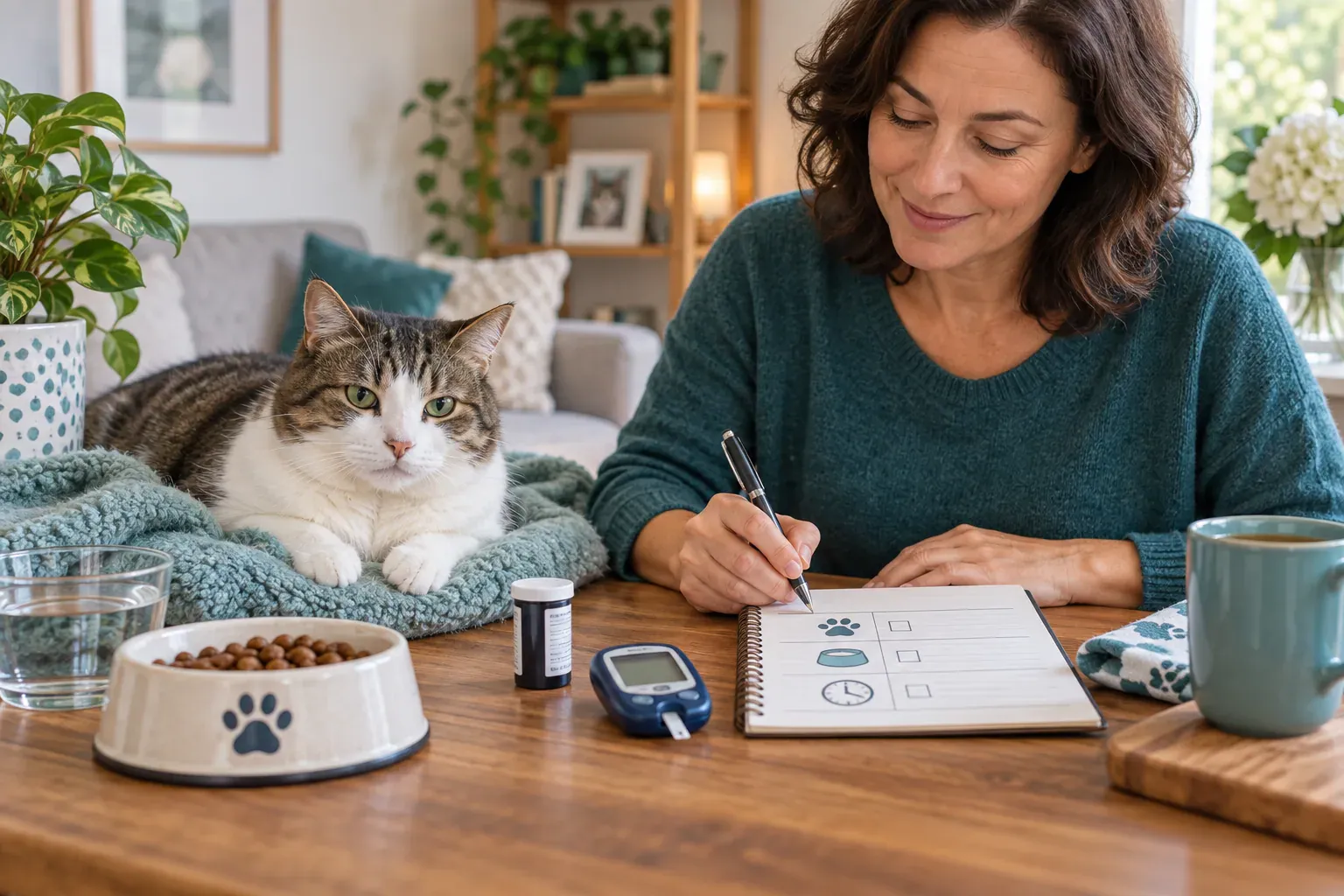 Cena de cuidado veterinário relacionada ao artigo “Diabetes felina tratamento e cuidados diários”